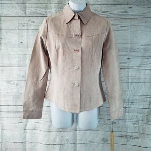 In Suede Womens Jacket Sz XS Pink Suede Leather  Button Front